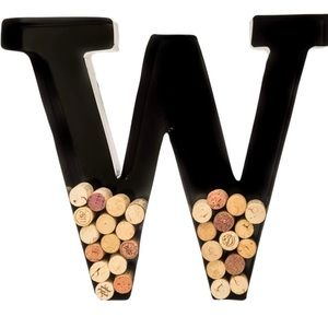 Wine Cork Holder Metal Monogram Letter W - Black